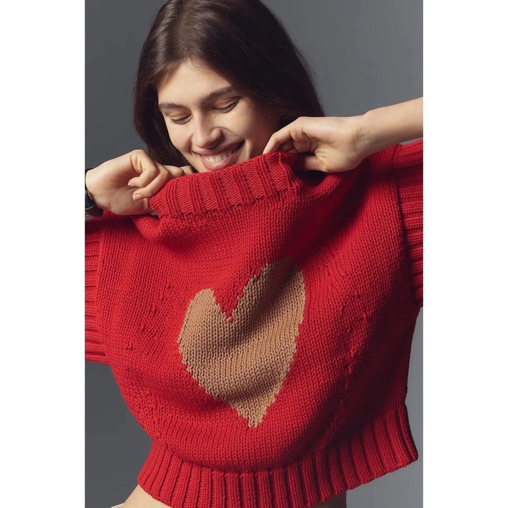 Maeve Anthropologie Red Heart Chunkyā Knit Mock Neck Sweater Vest XS New cottage